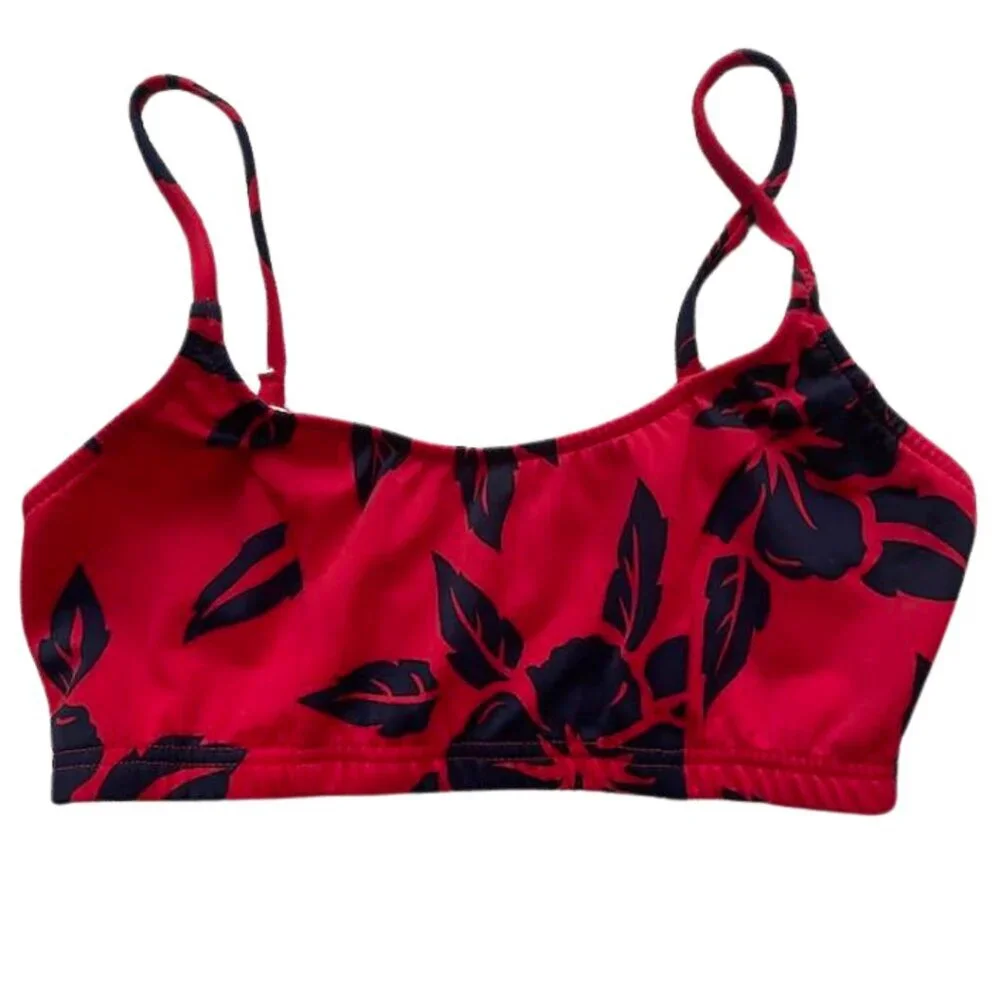 Venus Matching Bikini Top Set with Headband – Red and Navy Floral – Size Small